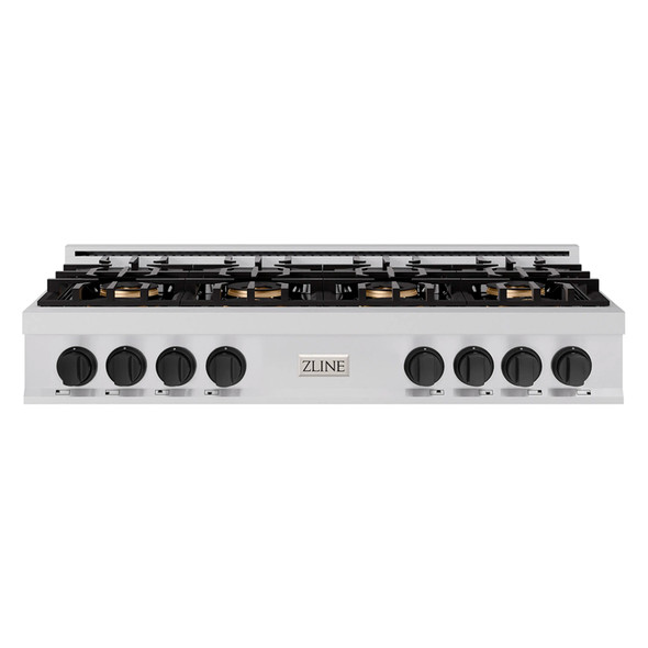 ZLINE Autograph Edition 48-Inch Classic Gas Rangetop with 8 Burner DuoPro™ Cooktop in Stainless Steel and Matte Black Accents (PCRTZ-48-MB)