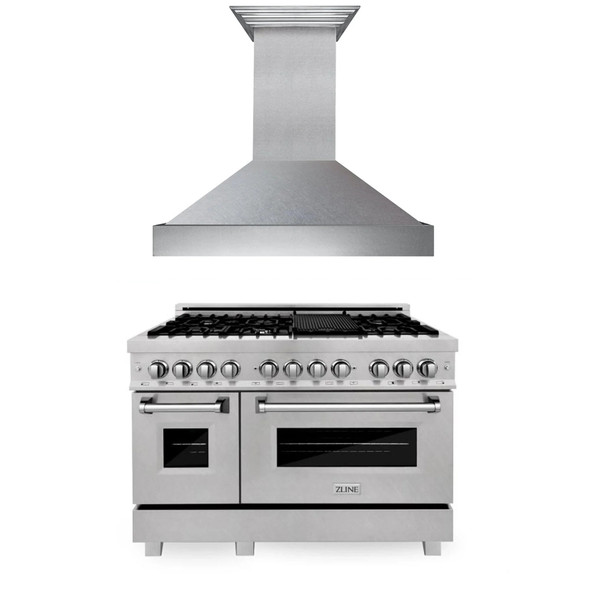 ZLINE 2-Piece Appliance Package - 48-inch Dual Fuel Range & Premium Range Hood in Satin Stainless Steel (2KP-RASSNRH48)