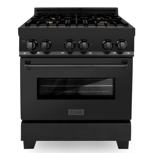 ZLINE 2-Piece Appliance Package - 30-Inch Dual Fuel Range & Over-the-Range Microwave in Black Stainless Steel