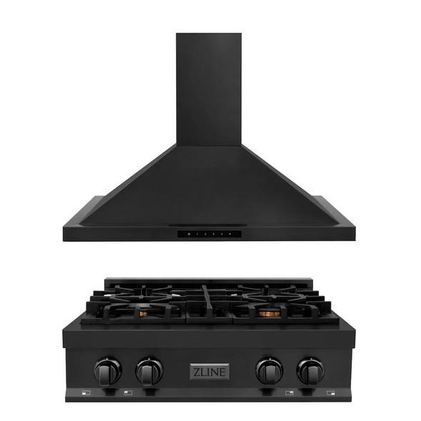 ZLINE 2-Piece Appliance Package - 30-Inch Rangetop and Convertible Range Hood in Black Stainless Steel (2KP-RTBRH30)