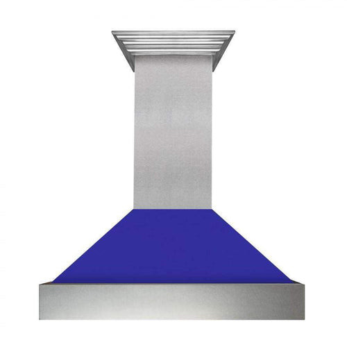 ZLINE 2-Piece Appliance Package - 30-inch Dual Fuel Range & Premium Range Hood in Satin Stainless Steel with Blue Matte (2KP-RASBMRH30)