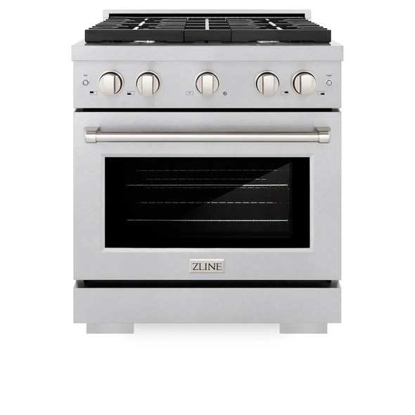 ZLINE 3-Piece Appliance Package - 30-Inch Gas Range, Microwave Oven and Dishwasher in Satin Stainless Steel (3KP-SGRSOTRHDW30)