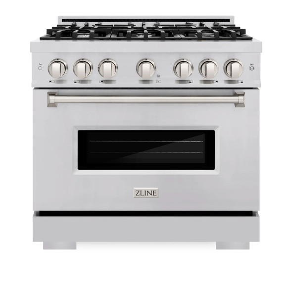 ZLINE 3-Piece Appliance Package - 36-Inch Gas Range, Refrigerator, and Dishwasher in Stainless Steel