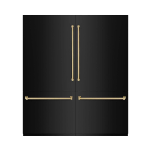 ZLINE Autograph Edition 72-Inch 39.6 cu. ft. French Door Built-In Bottom Freezer Refrigerator with Water Dispensers and Ice Makers in Black Stainless Steel with Graphite Gray Interior and Champagne Bronze Accents (GRBITZ-BS-72-CB)