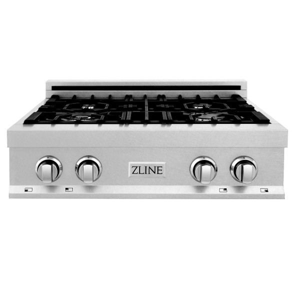 ZLINE 2-Piece Appliance Package - 30-Inch Rangetop and Over-the-Range Microwave with Modern Handle in Satin Stainless Steel (2KP-RTSOTR30)