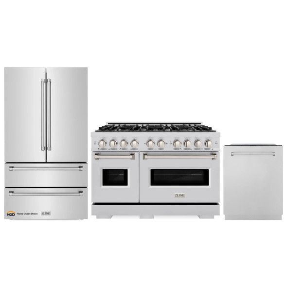 ZLINE 3-Piece Appliance Package - 48-Inch Dual Fuel Range, Refrigerator, and Dishwasher in Stainless Steel