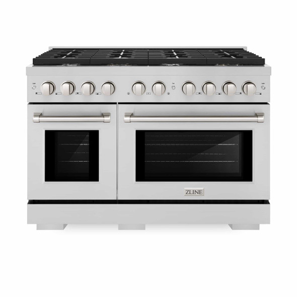 ZLINE 4-Piece Appliance Package - 48-Inch Gas Range, Tall Tub Dishwasher, Microwave Drawer & Convertible Wall Mount Hood (4KP-SGRRH48-MWDWV)