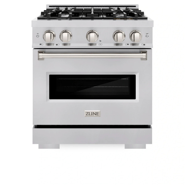 ZLINE 4-Piece Appliance Package - 30-Inch Dual Fuel Range, Hood, Refrigerator, and Dishwasher in Stainless Steel
