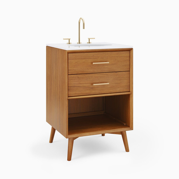 Mid-Century Open Storage Single Bathroom Vanity (24”–49") - Acorn