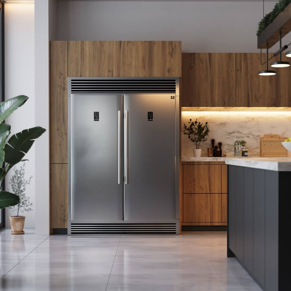 FORNO Rizzuto 60" 27.6 cu. ft. Refrigerator & Freezer in Stainless Steel with Grill Trim Kit, FFFFD1933-60S