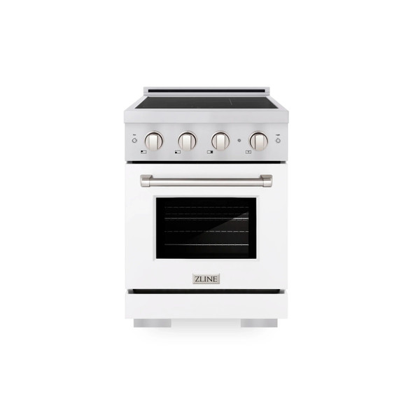 ZLINE 24-Inch 3.2 Cu. Ft. Paramount Induction Range with 3 Element Cooktop and Electric Convection Oven in Stainless Steel with White Matte Door (SINR-WM-24)