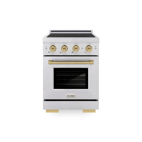 ZLINE Autograph Edition 24-Inch 3.2 cu. ft. Paramount Induction Range with 3 Element Cooktop and Electric Convection Oven in Satin Stainless Steel with Champagne Bronze Accents (SINRSZ-24-CB)
