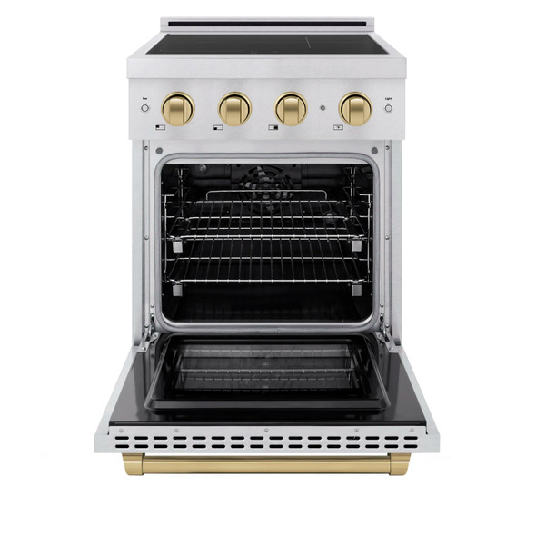 ZLINE Autograph Edition 24-Inch 3.2 cu. ft. Paramount Induction Range with 3 Element Cooktop and Electric Convection Oven in Satin Stainless Steel with Champagne Bronze Accents (SINRSZ-24-CB)