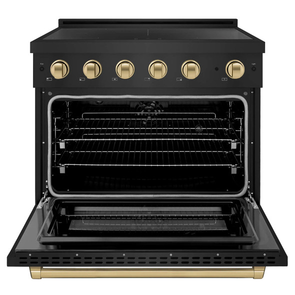 ZLINE Autograph Edition 36-Inch 5.2 Cu.Ft. Paramount Induction Range with 5 Element Cooktop and Electric Convection Oven in Black Stainless Steel with Champagne Bronze Accents (SINRBZ-36-CB)