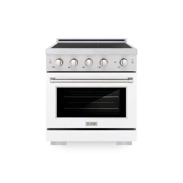 ZLINE 30-Inch 4.2 Cu. Ft. Paramount Induction Range with 4 Element Cooktop and Electric Convection Oven in Satin Stainless Steel with White Matte Door (SINRS-WM-30)