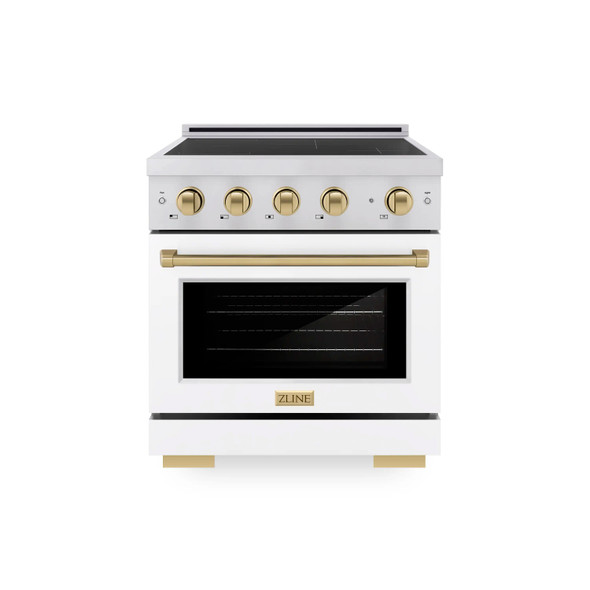 ZLINE Autograph Edition 30-Inch 4.2 Cu. Ft. Paramount Induction Range with 4 Element Cooktop and Electric Convection Oven in Stainless Steel with White Matte Door and Champagne Bronze Accents (SINRZ-WM-30-CB)