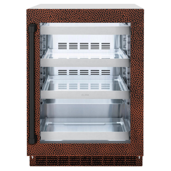 ZLINE 24-Inch Touchstone 151 Can Beverage Fridge With Hand Hammered Copper Glass Door (RBSO-HH-24)