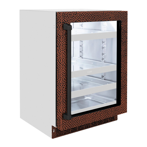 ZLINE 24-Inch Touchstone 151 Can Beverage Fridge With Hand Hammered Copper Glass Door (RBSO-HH-24)