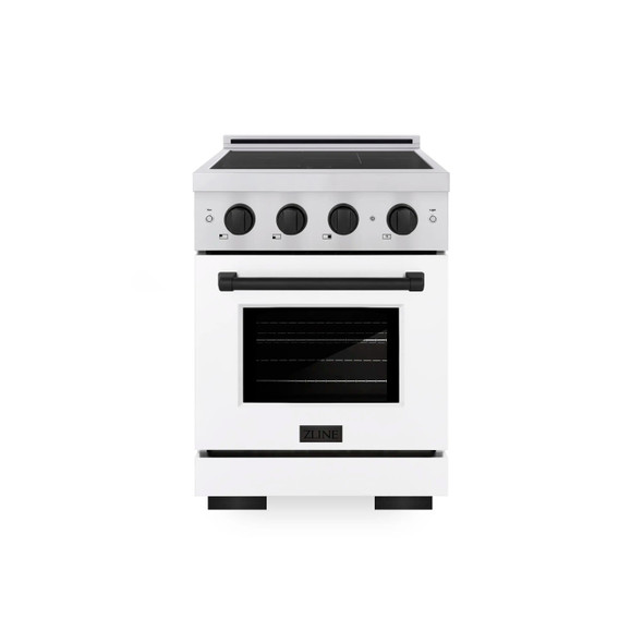 ZLINE Autograph Edition 24-Inch 3.2 cu. ft. Paramount Induction Range with 3 Element Cooktop and Electric Convection Oven in Stainless Steel with White Matte Door and Matte Black Accents (SINRZ-WM-24-MB)