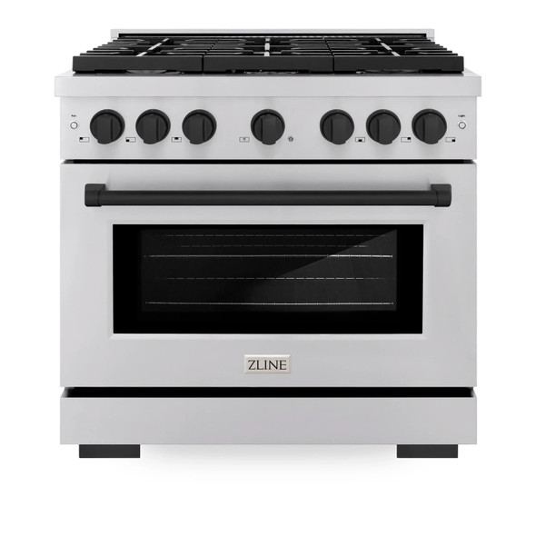 ZLINE 5-Piece Appliance Package - 36-Inch Paramount Autograph Dual Fuel Range, Wall Mount Range Hood, 36-Inch French Door Refrigerator with Water Dispenser, Dishwasher, and 24-Inch Microwave Drawer in Stainless Steel with Matte Black Accents
