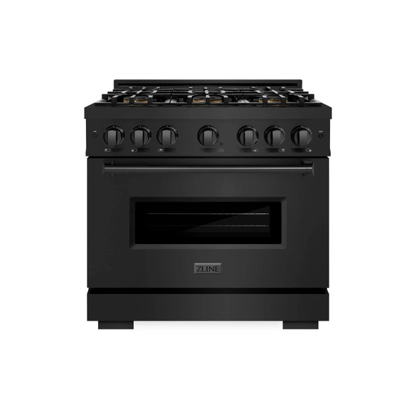 ZLINE 36-Inch 5.2 Cu. Ft. Classic Gas Range with 6 Burner DuoPro™ Cooktop and Convection Gas Oven in Black Stainless Steel (PCGRB-36)