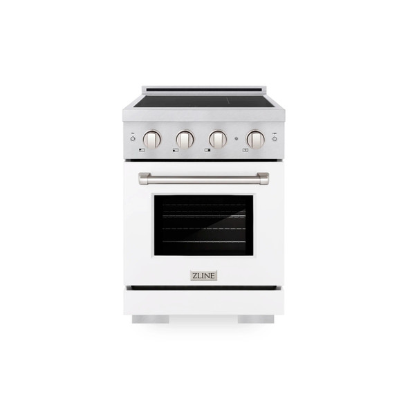ZLINE 24-Inch 3.2 Cu. Ft. Paramount Induction Range with 3 Element Cooktop and Electric Convection Oven in Satin Stainless Steel with White Matte Door (SINRS-WM-24)