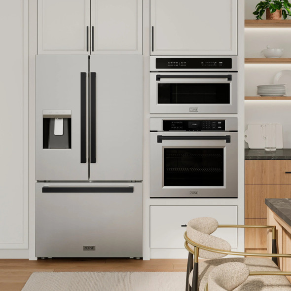 ZLINE Autograph Edition 36-Inch 28.9 cu. ft. Standard-Depth French Door External Water Dispenser Refrigerator with Dual Ice Maker in Fingerprint-Resistant Stainless Steel and Matte Black Modern Handles (RSMZ-W-36-FMB)