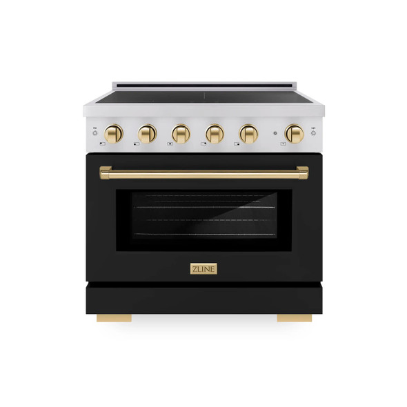 ZLINE Autograph Edition 36-Inch 5.2 Cu. Ft. Paramount Induction Range with 5 Element Cooktop and Electric Convection Oven in Stainless Steel with Black Matte Door and Polished Gold Accents (SINRZ-BLM-36-G)