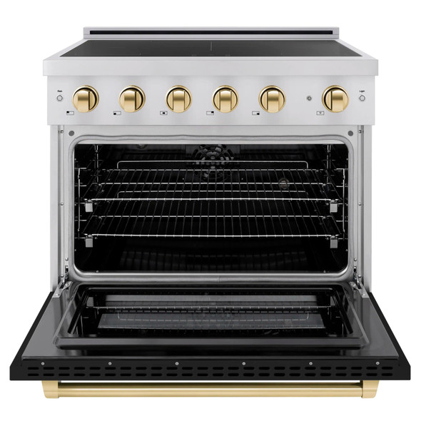 ZLINE Autograph Edition 36-Inch 5.2 Cu. Ft. Paramount Induction Range with 5 Element Cooktop and Electric Convection Oven in Stainless Steel with Black Matte Door and Polished Gold Accents (SINRZ-BLM-36-G)
