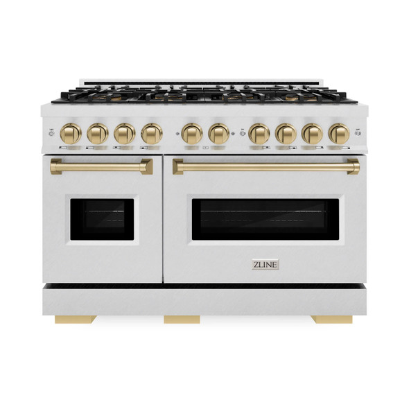 ZLINE Autograph Edition 48-Inch Classic Gas Range with DuoPro™ Cooktop and Dual Ovens in Satin Steel and Bronze Accents (PCGRSZ-48-CB)