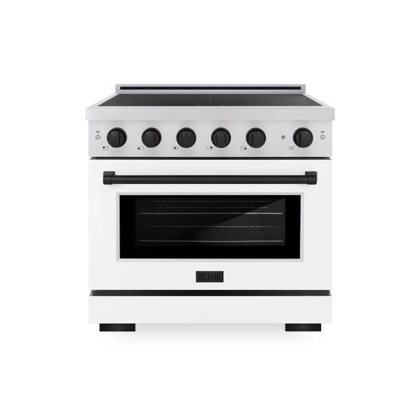 ZLINE Autograph Edition 36-Inch 5.2 Cu. Ft. Paramount Induction Range with 5 Element Cooktop and Electric Convection Oven in Satin Stainless Steel with White Matte Door and Matte Black Accents (SINRSZ-WM-36-MB)