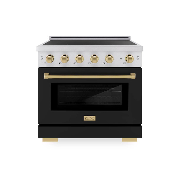 ZLINE Autograph Edition 36-Inch 5.2 Cu. Ft. Paramount Induction Range with 5 Element Cooktop and Electric Convection Oven in Satin Stainless Steel with Black Matte Door and Champagne Bronze Accents (SINRSZ-BLM36-CB)