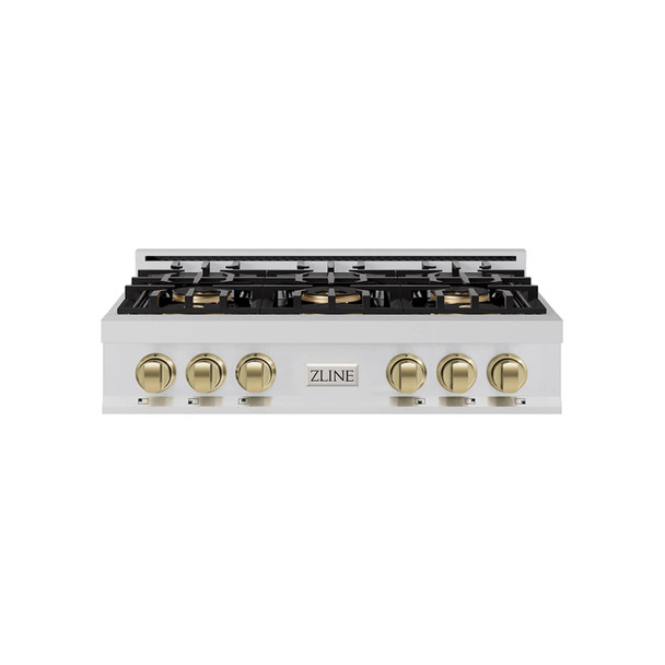 ZLINE Autograph Edition 36-Inch Classic Gas Rangetop with 6 Burner DuoPro™ Cooktop in Stainless Steel and Champagne Bronze Accents (PCRTZ-36-CB)