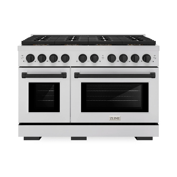 ZLINE Autograph Edition 48-Inch 6.7 cu. ft. Paramount Gas Range with 8 Burner DuoPro™ Cooktop and Dual Ovens in Stainless Steel and Matte Black Accents (PSGRZ-48-MB)