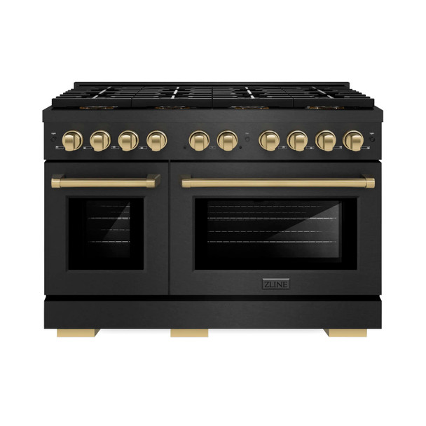 ZLINE Autograph 48-Inch 6.7 Cu. Ft. Paramount Gas Range with 8 Burner DuoPro Cooktop in Black Satin and Champagne Accents (PSGRBSZ-48-CB)