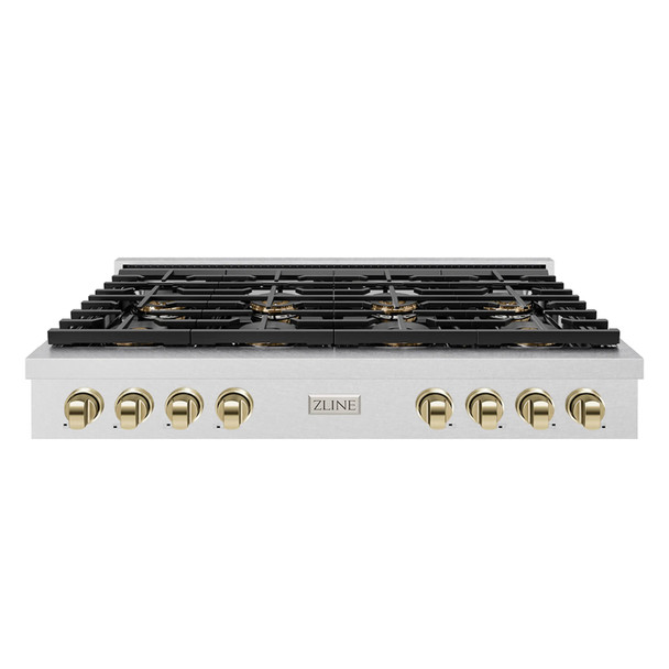 ZLINE Autograph Edition 48-Inch Paramount Gas Rangetop with 8 Burner DuoPro™ Cooktop in Satin Stainless Steel and Polished Gold Accents (PSRTSZ-48-G)