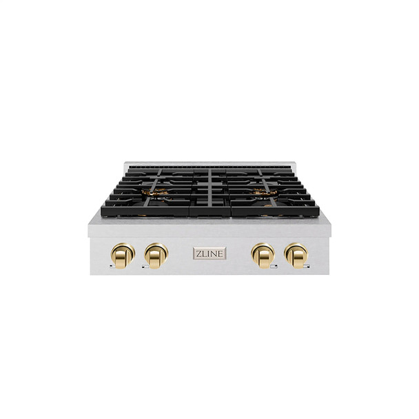ZLINE Autograph Edition 30-Inch Paramount Gas Rangetop with 4 Burner DuoPro™ Cooktop in Satin Stainless Steel and Polished Gold Accents (PSRTSZ-30-G)