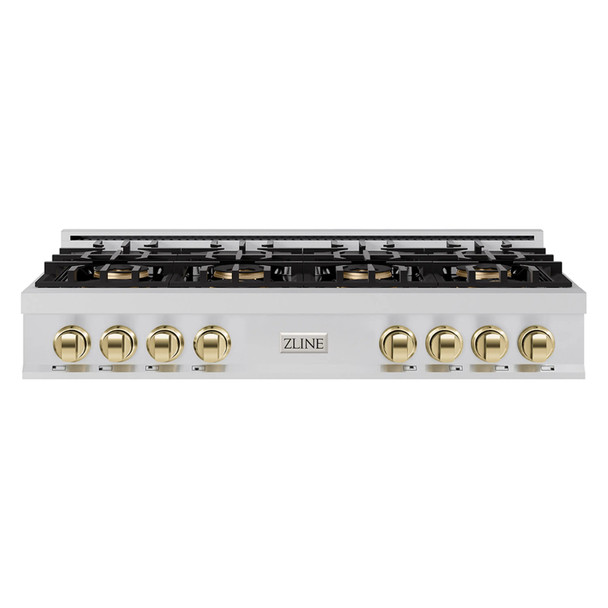 ZLINE Autograph Edition 48-Inch Classic Gas Rangetop with 8 Burner DuoPro™ Cooktop in Stainless Steel and Polished Gold Accents (PCRTZ-48-G)