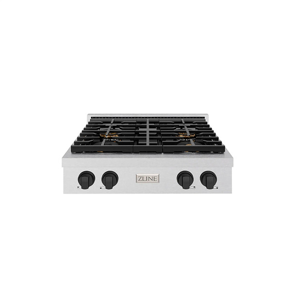 ZLINE Autograph Edition 30-Inch Paramount Gas Rangetop with 4 Burner DuoPro™ Cooktop in Satin Stainless Steel and Matte Black Accents (PSRTSZ-30-MB)