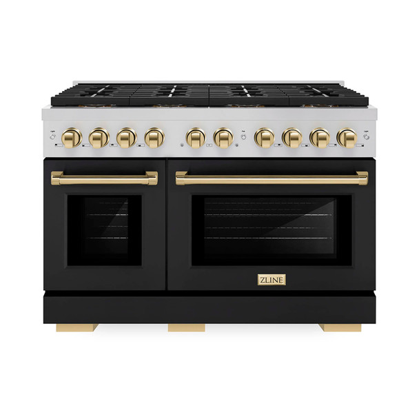 ZLINE Autograph Edition 48-Inch 6.7 cu. ft. Paramount Dual Fuel Range with 8 Burner DuoPro™ Cooktop and Dual Ovens with Black Matte Doors and Polished Gold Accents (PSDRZ-BLM-48-G)