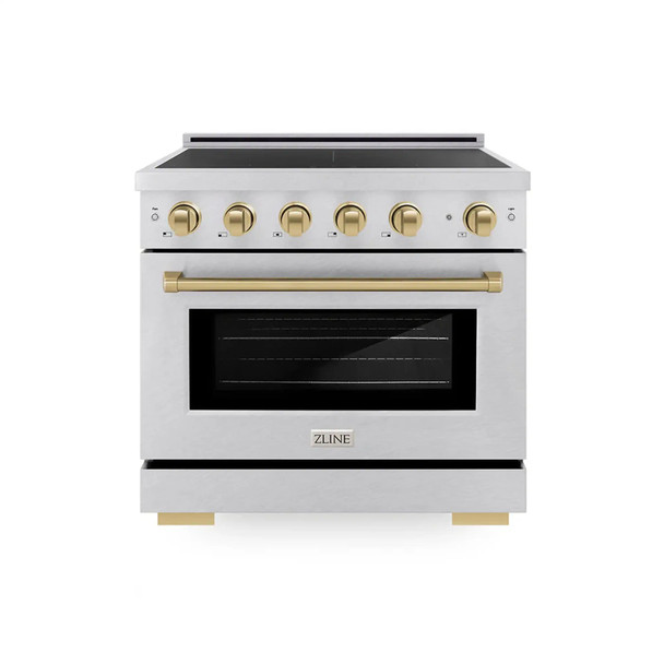 ZLINE Autograph Edition 36-Inch, 5.2 Cu. Ft. Paramount Induction Range with 5 Element Cooktop and Electric Convection Oven in Satin Stainless Steel with Champagne Bronze Accents (SINRSZ-36-CB)