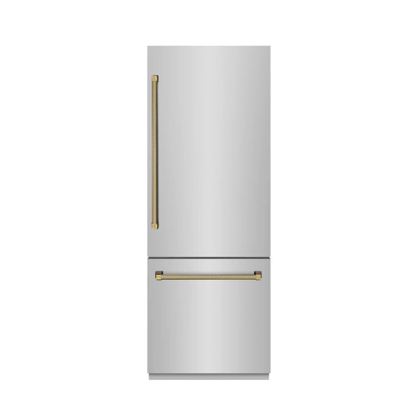 ZLINE Autograph 30-Inch Built-In Refrigerator w/ Gray Interior and Polished Gold Helix Handles (GRBIVZ-30430KG)