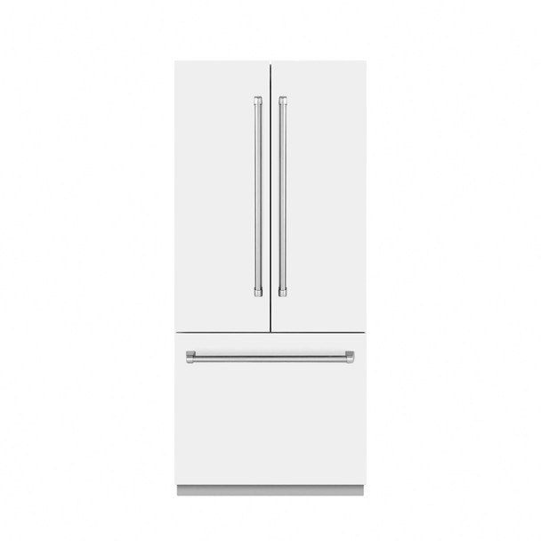 ZLINE 36-Inch 19.6 cu. ft. French Door Built-In Bottom Freezer Refrigerator with Water Dispenser and Ice Maker in White Matte with Stainless Steel Interior (SRBIV-WM-36)