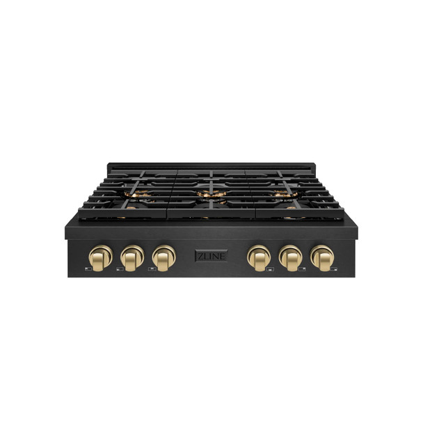 ZLINE Autograph 36-Inch Paramount Gas Rangetop with 6 Burner DuoPro™ Cooktop in Black Satin and Champagne Bronze Accents (PSRTBSZ-36-CB)