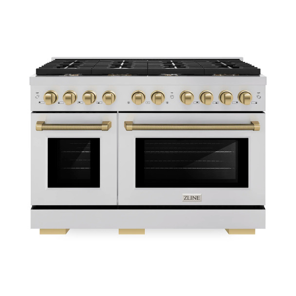 ZLINE Autograph 48-Inch Paramount Gas Range in Stainless Steel with Champagne Bronze Helix Handles (SGRZ-48-KCB)