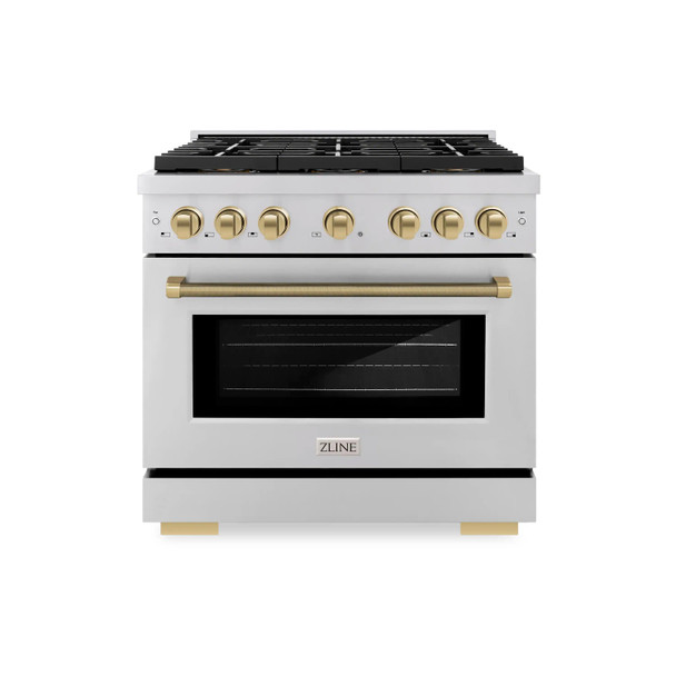ZLINE Autograph 36-Inch Paramount DuoPro Dual Fuel Range in Stainless Steel with Bronze Helix Handle (PSDRZ-36-KCB)