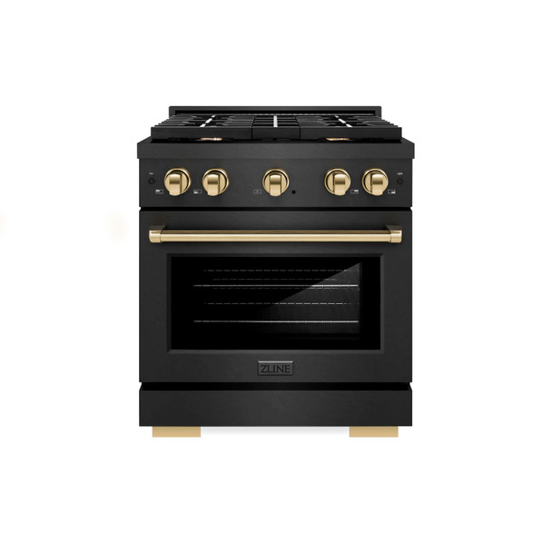 ZLINE Autograph 30-Inch 4.2 Cu. Ft. Paramount Gas Range with 4 Burner Cooktop Oven in Black Satin and Gold Accents (SGRBSZ-30-G)