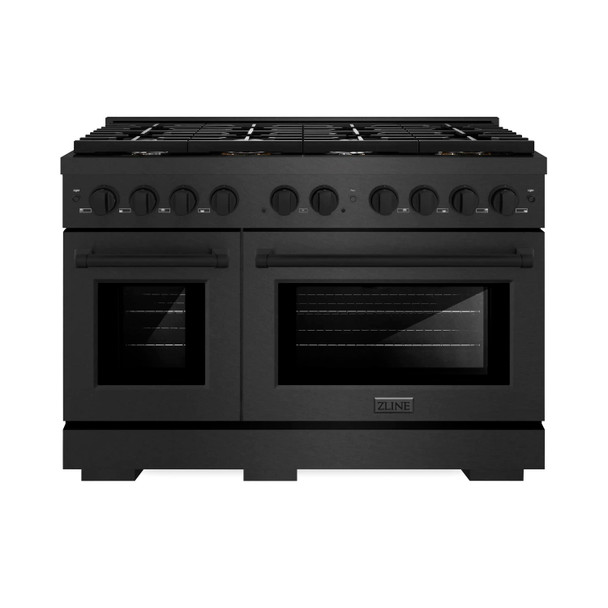 ZLINE 48-Inch 6.7 Cu. Ft. Paramount Double Oven Dual Fuel Range in Black Satin Stainless Steel with 8 Brass Burners (SDRBS-BR-48)