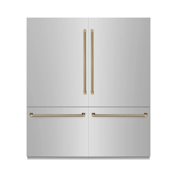 ZLINE Autograph 72-Inch Built-In Refrigerator w/ Gray Interior and Polished Gold Helix Handles (GRBITZ-30472KG)