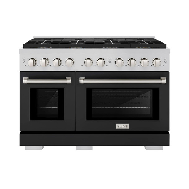 ZLINE 48-Inch 6.7 cu. ft. Paramount Dual Fuel Range with 8 Burner DuoPro™ Cooktop and Dual Ovens with Black Matte Doors (PSDR-BLM-48)
